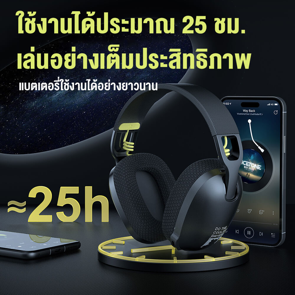 หูฟังเกมมิ่งไร้สาย Onikuma Kuma หูฟังระดับ E-Sports เชื่อมต่อได้ 3 โหมด - สีดำ_6